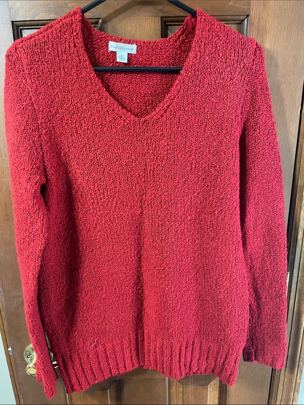 croft & barrow Red V-Neck Textured Knit Sweater